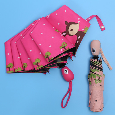 三折小鹿黑胶伞自收自开晴雨两用伞创意礼品防晒遮阳伞